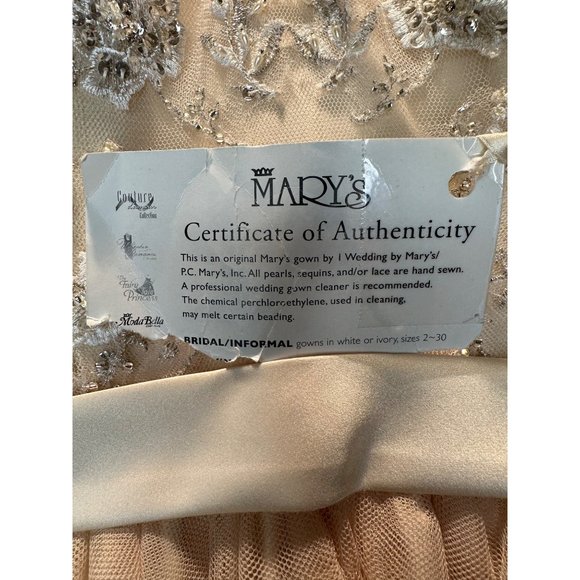 Ivory Hand embroidered sequins A-line V-neck Puffy Long Tulle wedding dress Sz 6 - Picture 3 of 14